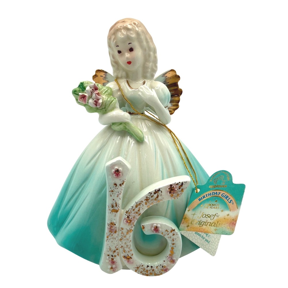 JOSEF ORIGINALS 16 Birthday Girls Sweet 16 Angel Figure Vintage Teal Blue TAG
